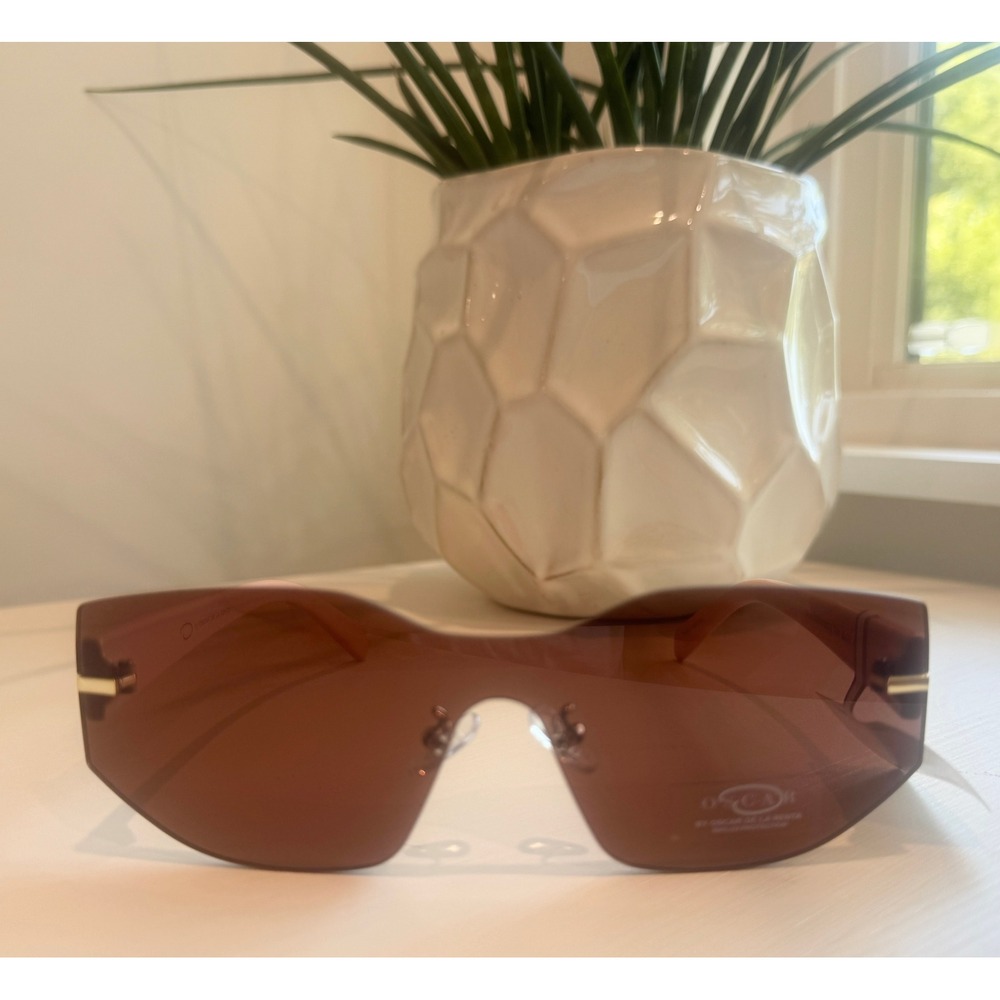 Oscar de la Renta Pink Shield Sunglasses Rimless Brown Lens NEW
